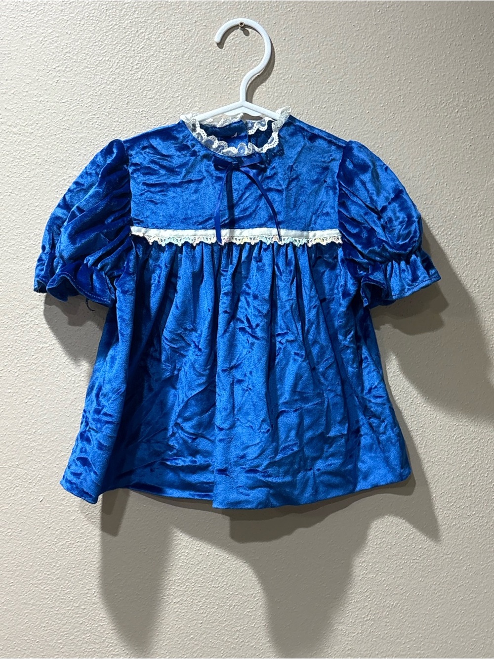 Blue Girls' velvet Lace-Trim Smock Top
